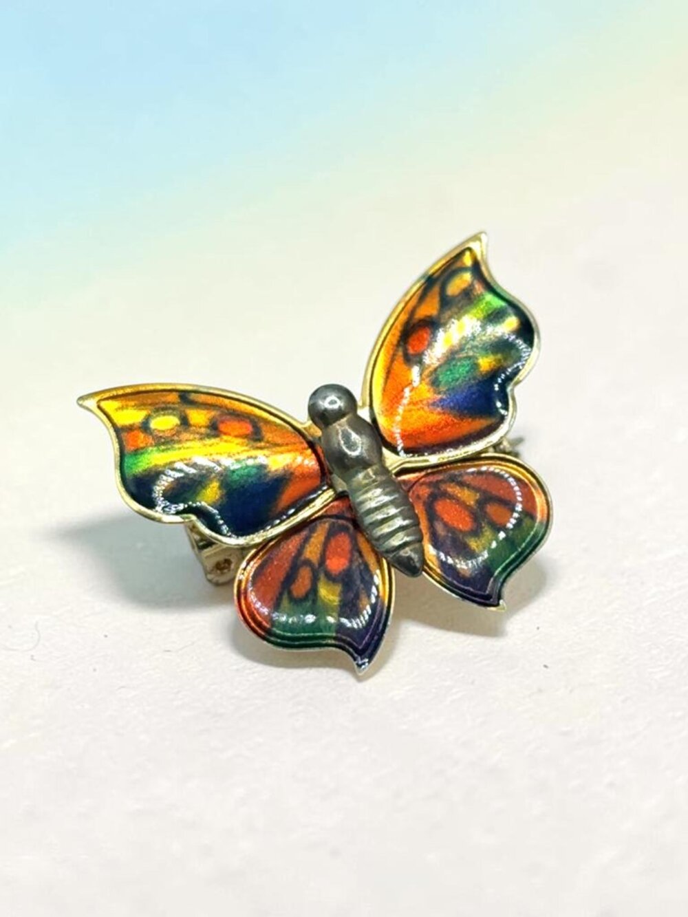 Gold-Tone Multi-Color Enamel Butterfly Brooch